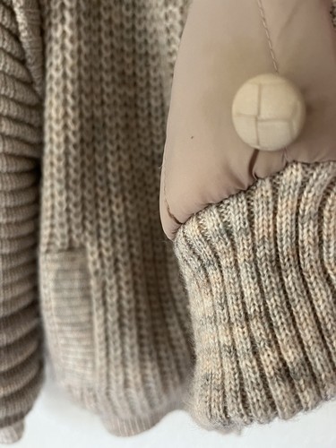 Vintage Chunky Sweater Jacket Coat Bomber Strong Shoulder Puff Sleeve Beige Lrg - 第 3/10 張圖片