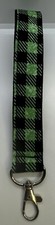 Keychain Lanyard Key Holder Wristlet Green Plaid Pattern NEW Handmade 7.5