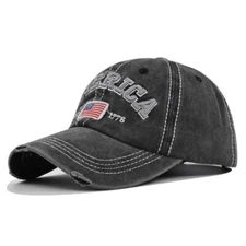 Black American Distressed Baseball Cap, 1776 American Flag USA, Men's Women