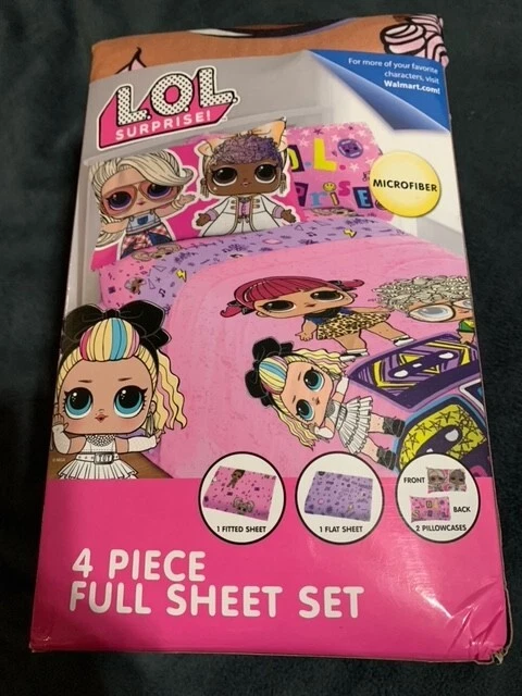 Conjunto completo de lençóis de microfibra LOL Surprise 4 peças rosa e roxo novo com etiquetas - Imagem 3 de 3