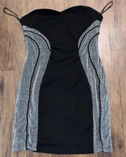 Forever 21 Women’s Size: M Black/Silver Dress, Lined, Bling, Strapless, Bodycon