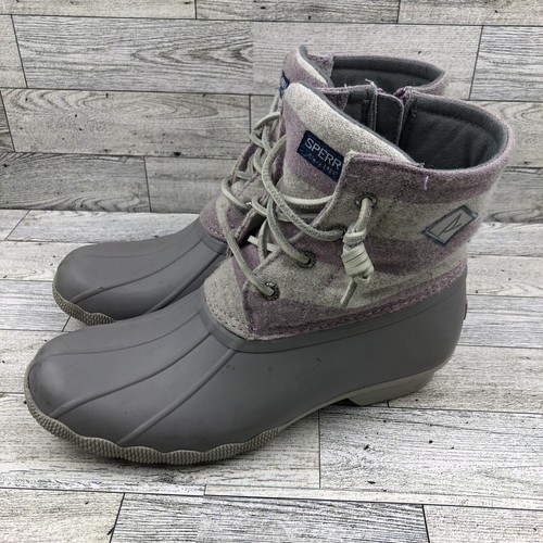 Sperry Saltwater Violet Gray Youth SZ 4M Lace-Up Duck Boots - Picture 3 of 8