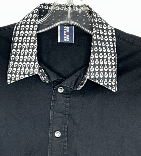 John Paul Gaultier Long Sleeve Black Shirt Mens L Skull Cuffs Collar Snaps - Picture 2 of 21