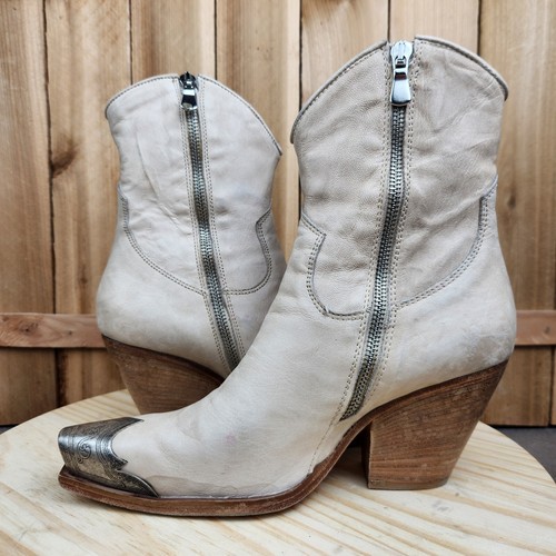 Free People Brayden Western Boot Womens 8 38 Leather Pewter Etch Tip Ivory Bone - Picture 8 of 13