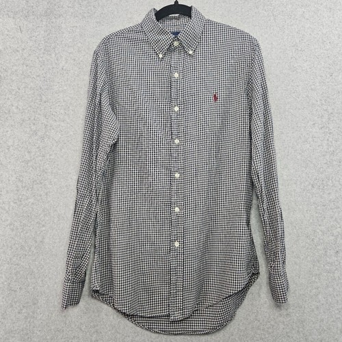 Ralph Lauren camicia manica lunga bottoni uomo S vestibilità personalizzata blu marrone check - Foto 2 di 6