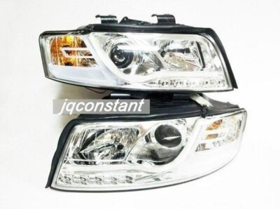 RHD NEON TUBE LED BAR HEAD LIGHTS HAROGEN CHROME For AUDI A4 2001-2004 8E B6