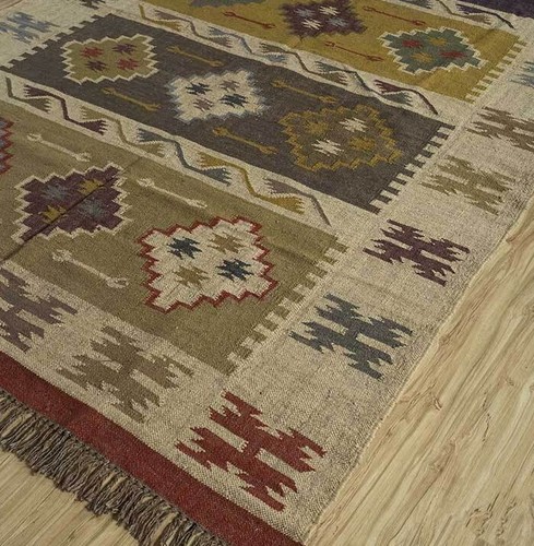 8x10 ft. Handmade Wool Jute Kilim Rug, Handwoven 12 - Picture 6 of 7