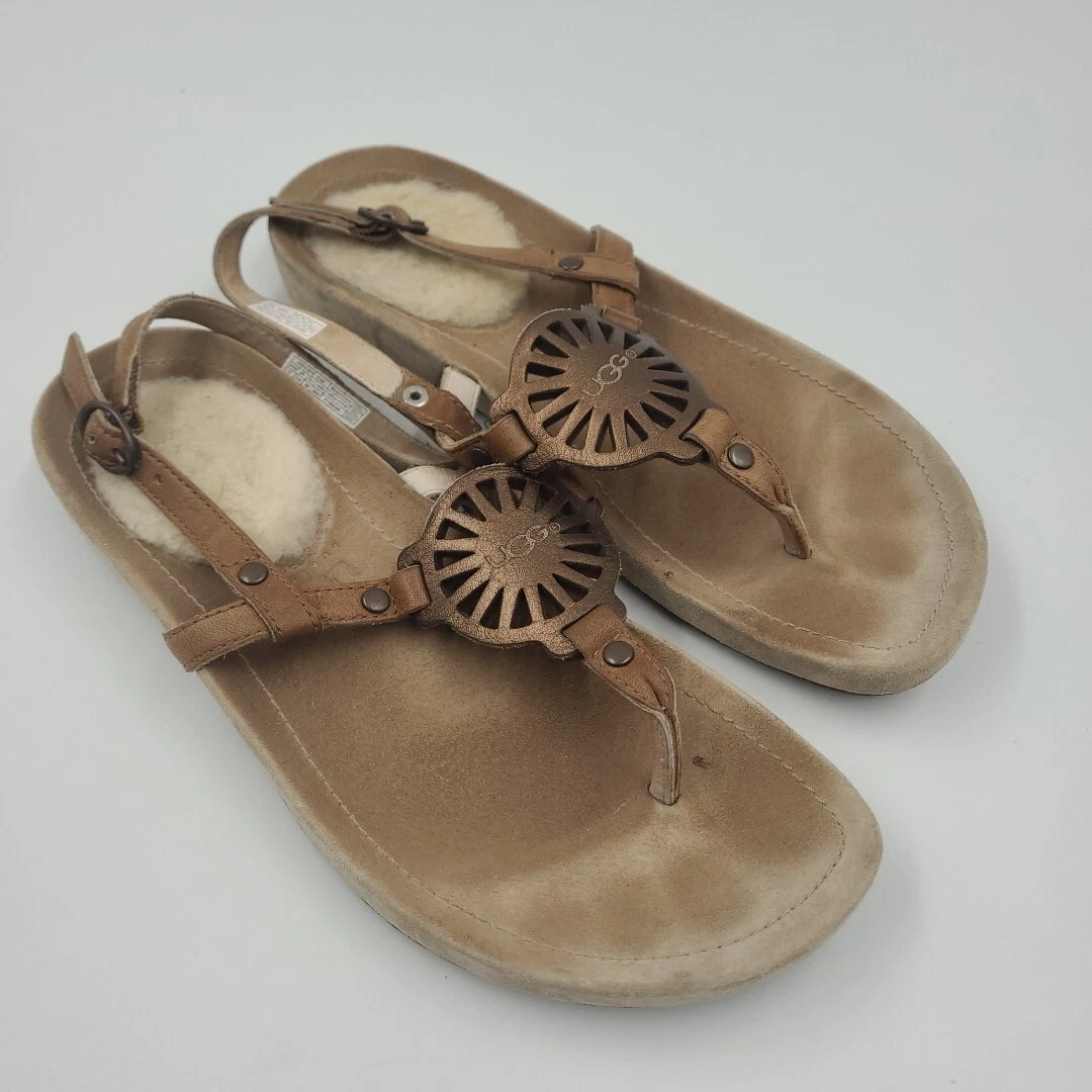 Sandali UGG T Strap stile 1765 Halendi donna cinturini in pelle marrone taglia 7