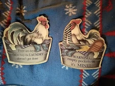 2 Rooster Laundry Signs - Wood