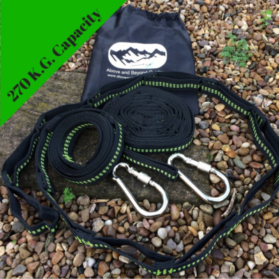 Hochfeste Premium Hängemattenbaumriemen (18 Schlaufen verstellbar) mit Karabinern/Tasche