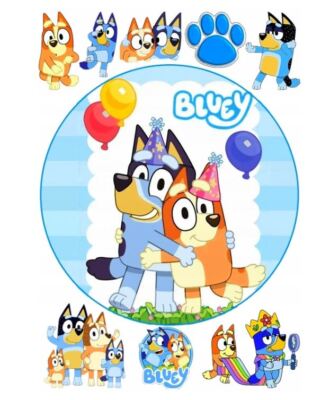 Essbar Bluey Fabel Bingo Tiere Tortenaufleger Torte Tortenbild Zuckerbild+ TEXT