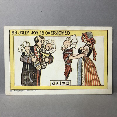 Postcard Mr. Jolly Joy Is Overjoyed Triplet Cute Babies Humor 1907