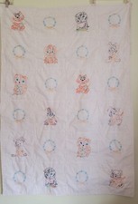 Vtg Embroidered Baby Blanket Animals Bunny Pig Dog Mouse W/ Holly Hobbie On Back