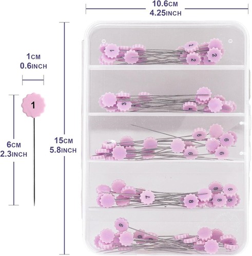 The Quilted Bear Numbered Flower Head Pins - 100 Numbered Sewing Pins with Box - Picture 2 of 6