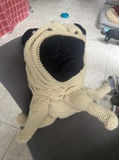Large Hand Crocheted Pug Or Shar Pei Dog Plush Vintage Handmade