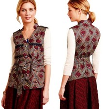 Anthropologie Jungle Fever Vest Small 2 4 Ethnic Geo Print 4 Pockets Unique Nwt