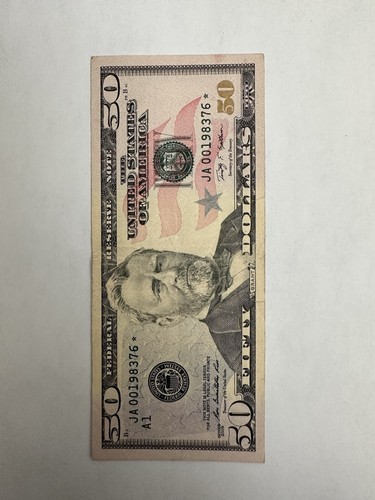 2009 series $50 used Star Note Bill US Currency Serial # JA00198376* - Picture 2 of 8