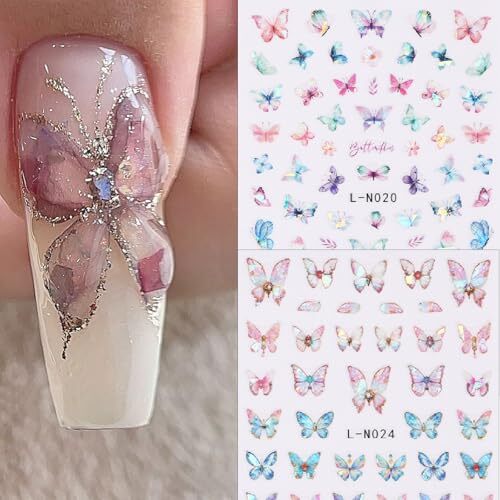 8 Sheets Laser Butterfly Nail Art Stickers 3D Shell Nail Aurora Butterfly - Bild 4 von 7