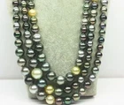 Huge 60" 7-12mm South Sea genuine black gold chocolate round pearl necklace
