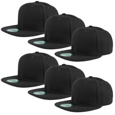 Plain Blank Flat Brim Adjustable Snapback Baseball Caps LOT 6 Pack 1500 Black