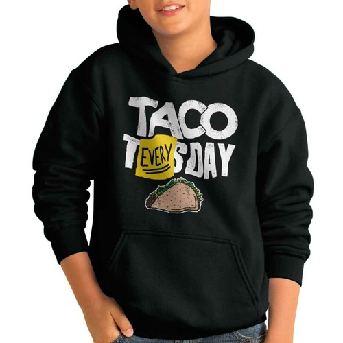 Funny Mexican Food Taco Tuesday Everyday Youth Hooded Sweatshirt Boy or Girl - Picture 1 of 8