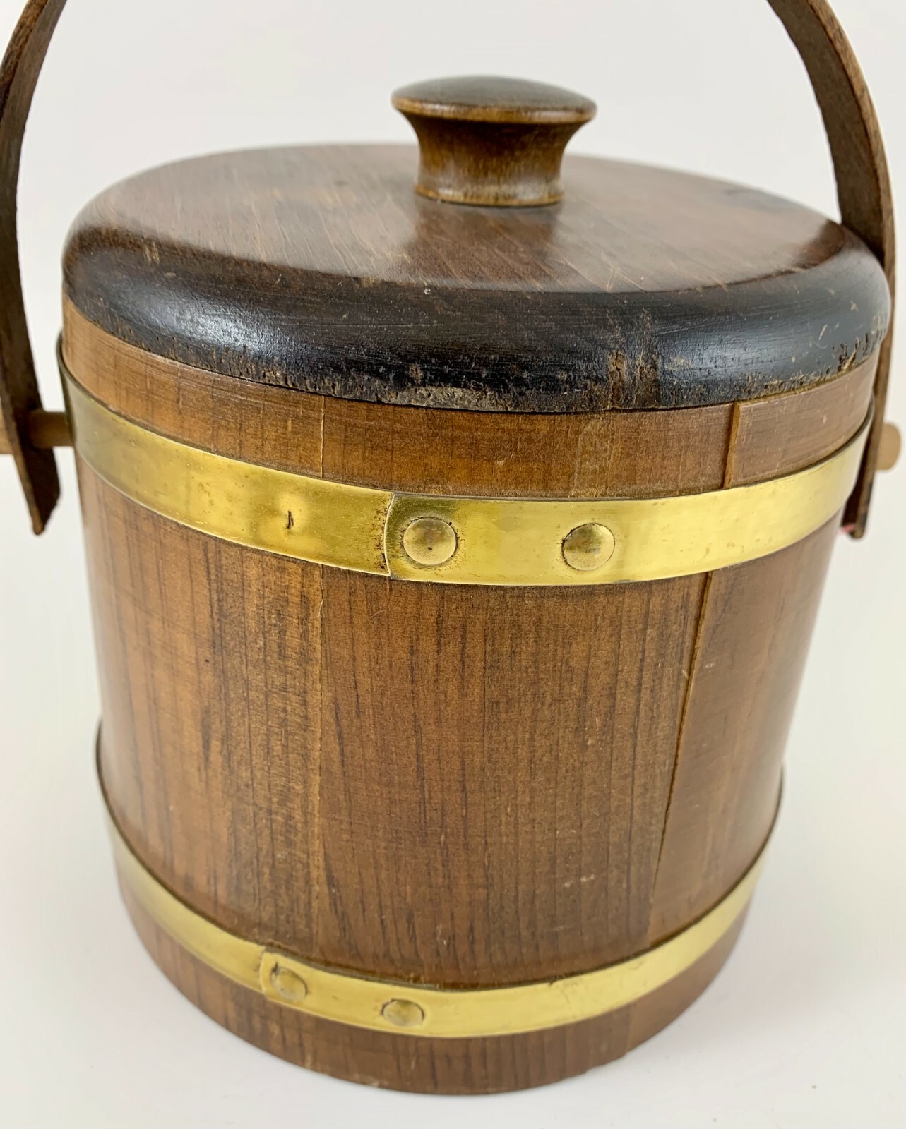 Vintage Wooden Firkin Sugar Bucket Swing Bent Handle Primitive Americana Decor