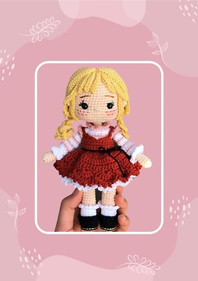 HÄKELANLEITUNG PAPIER KOPIE MÄDCHEN IN ROT PINNY BLONDE HAARE AMIGURUMI PUPPE 164