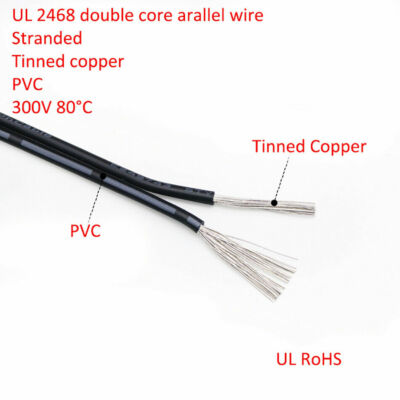 2-Core UL 2468 Automotive Multi-Stranded Ribbon Parallel Wire Cable 16AWG-28AWG