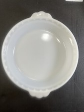 PYREX Milk Glass Scalloped Handled 8.5" Pie Plate Ovenware Made In USA #228