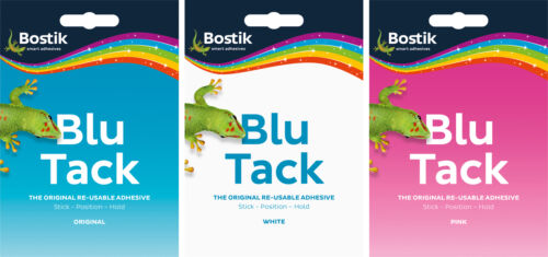3 x Slabs Bostik Blue Tack 1 Blau 1 Pink 1 Weiß Kleber Handypackung Neu - Bild 1 von 1