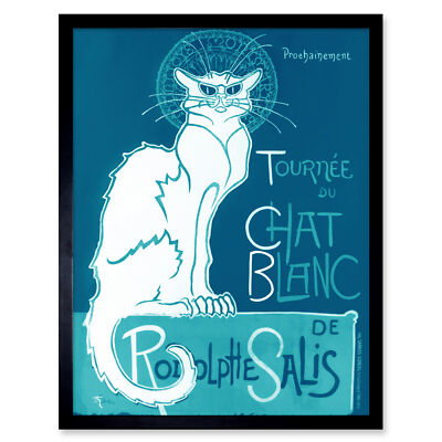 Le Chat Blanc De Rodolphe Salis weiße schwarze Katze gerahmter Wandkunstdruck 9 x 7 Zoll