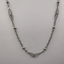 Abstract Modern Wire Cage Chain Necklace 20" Silver Tone VTG Estate Stunning 70s