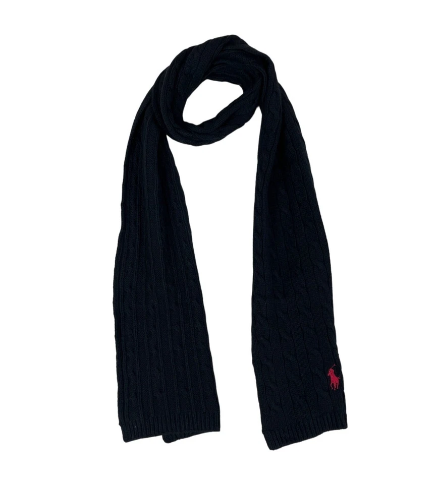 Cachecol e luvas de malha pônei preto Ralph Lauren Novo - Imagem 4 de 4