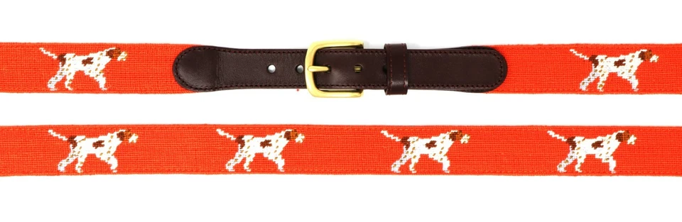 Cinturón Pointer Dog Needlepoint para hombre cosido a mano/respaldo de cuero de grano completo Foto 4 de 4