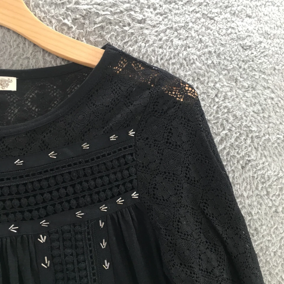 Blusa pulóver informal vintage America manga larga para mujer L negra con cordones florales Foto 4 de 4