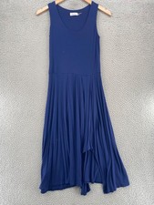 Calvin Klein Dress Womens 6 Navy Midi Sleeveless Scoop Neck Side Slit Stretch