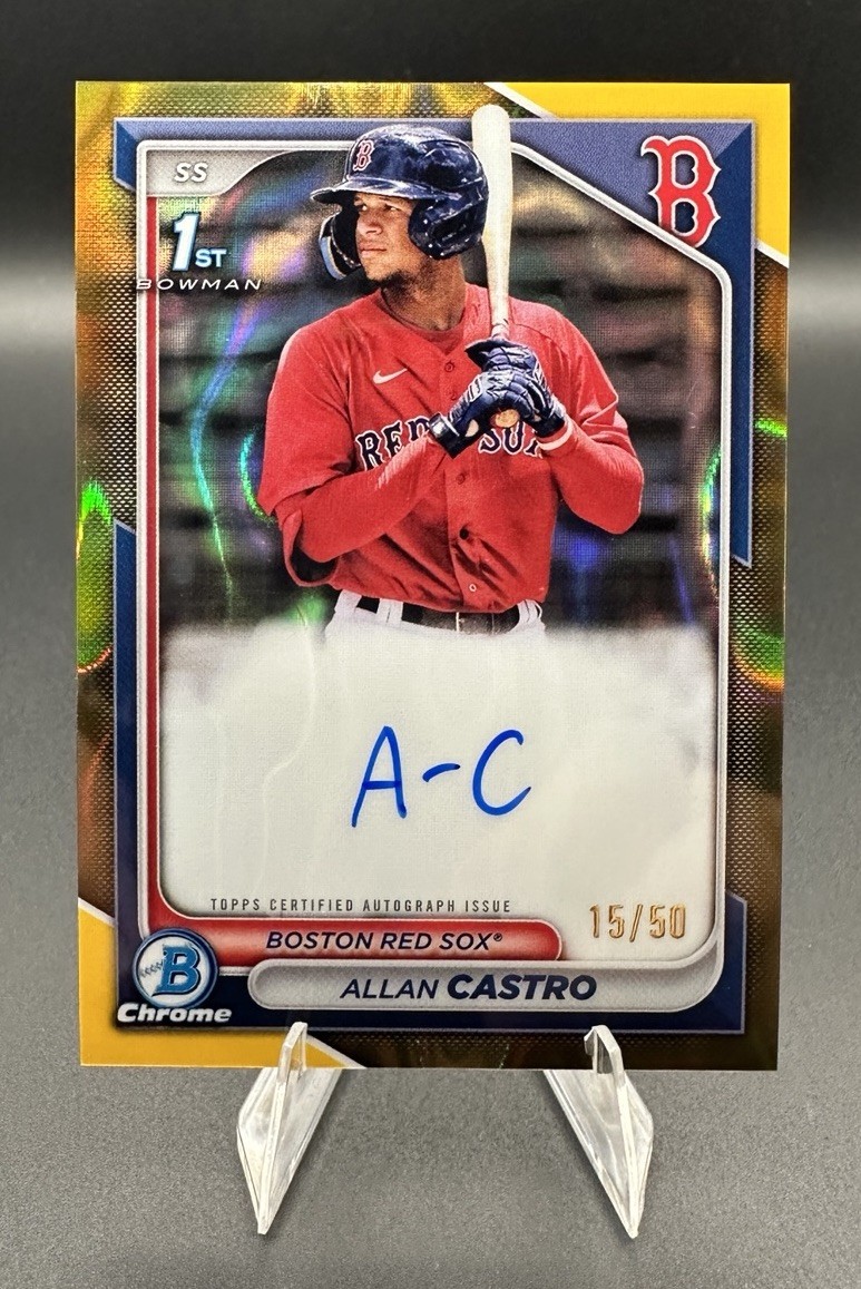 2024 Allan Castro 1st Bowman Chrome Auto True Gold /50 Red Sox