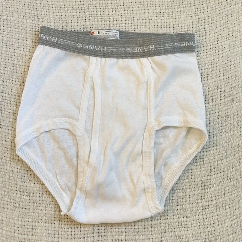 Vintage Hanes Boys White Gray Band Stripe Brief Underwear Size 8 RN15763