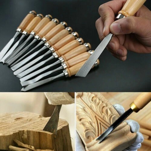 Wood Carving Hand Chisel Tool Set Professional Woodworking Gouges Steel 12 PCS