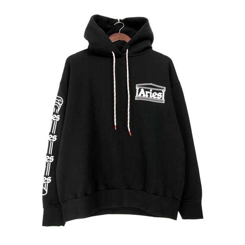 Aries AR20010 01 Logo Print Pullover Sweatshirt Hoodie Black Size L  R92