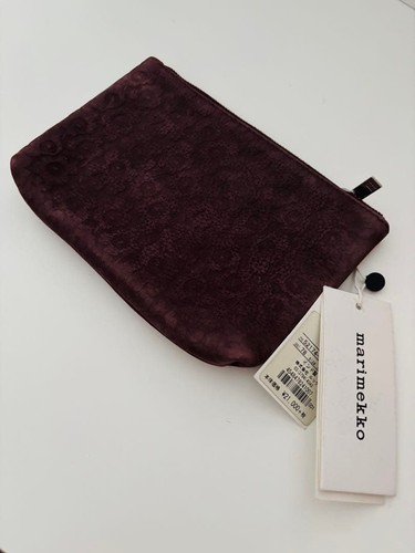 Marimekko Valma Nubuck Embossed Unikko Pouch Bordeaux New with Tag