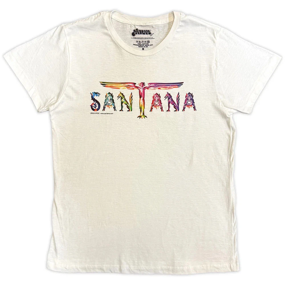 Santana T-Shirt: Angel Wings Logo (White) OFFICIAL NEW