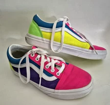 VANS Old Skool Color Block Mens 6 Womens 7.5 Skate Gym Tennis Shoes Neon