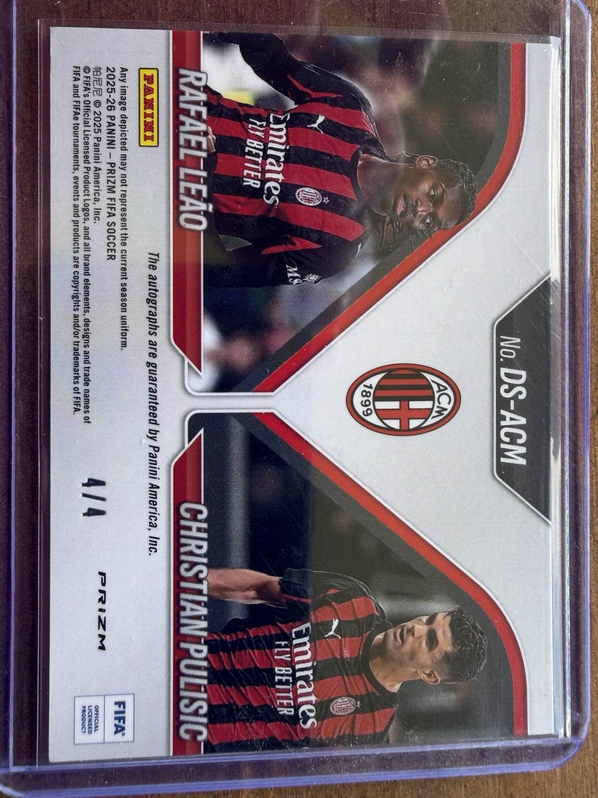 2025-26 Panini Prizm Christian Pulisic / Rafael Leao Dual Auto 4/4 view 2