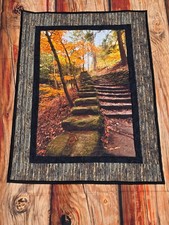 Handmade Quilted wall hanging Country Autumn Fall Thanksgiving Trees stairs