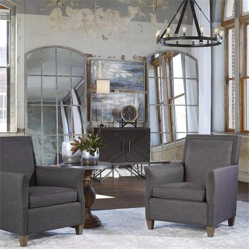 Uttermost Amiel Metal and Glass Arched Decorative Mirror in Rust Gray/Off White - Picture 7 of 8