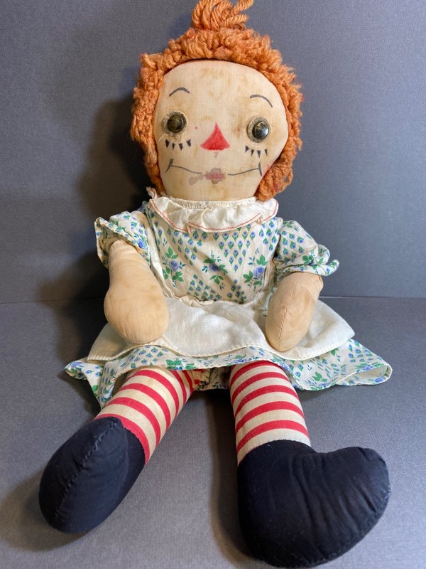 Raggedy Ann Johnny Gruelle Doll Tin/Metal Eyes 14" USA Georgene Novelties