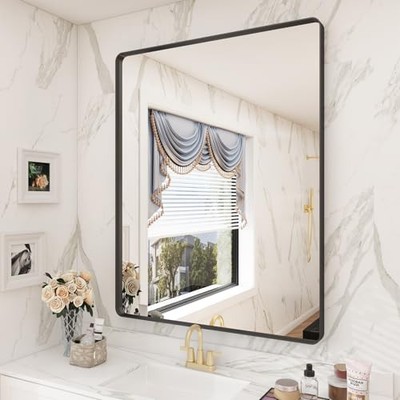 28x36 Matte Bathroom Mirror, Rectangle Framed Vanity Mirror 36''L x 28''W Black