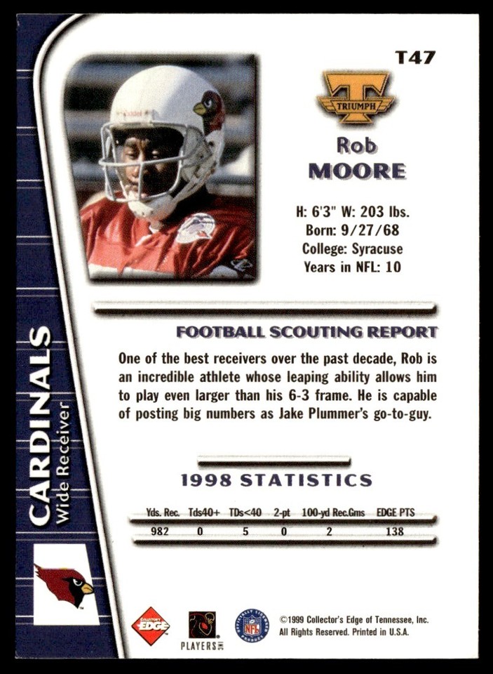 1999 Collector's Edge Triumph Rob Moore Arizona Cardinals #T47 | eBay