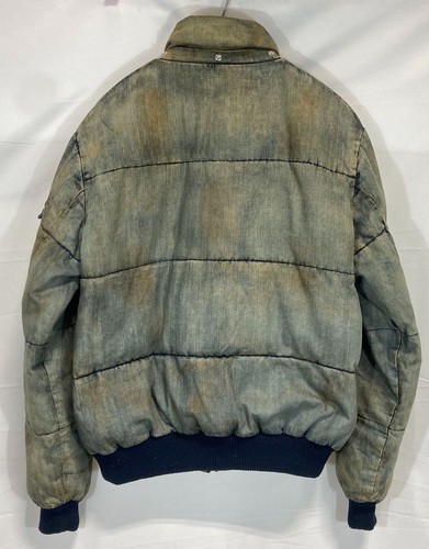 True Religion Men Blue Distressed Denim Puffer Jacket Size Large - Picture 2 of 10